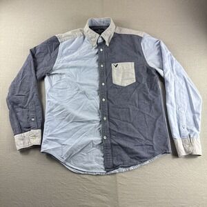 American Eagle Colorblock Shirt Sz M Blue Classic Fit Long Sleeve Button Up READ